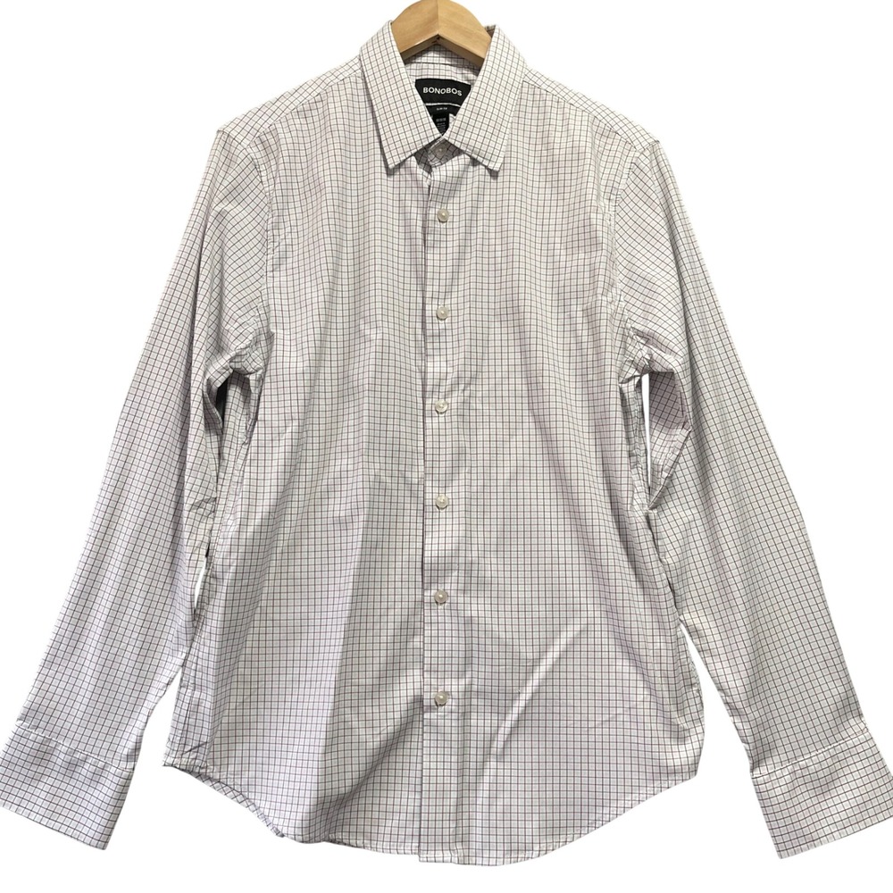 Bonobos Button‎ Down Shirt Mens Medium Burgundy White Check Slim Fit Preppy